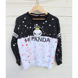 Hi Panda Preppy sweater polka dots angry panda crown long sleeve Size L